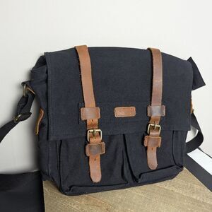 Kattee Military Messenger Bag Canvas Leather Shoulder Bag